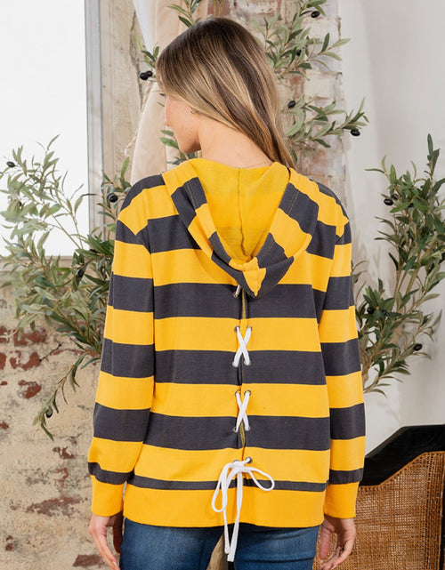 Load image into Gallery viewer, Full Size Drawstring Striped Long Sleeve Hoodie
