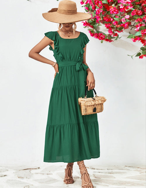 Load image into Gallery viewer, Tie Belt Ruffled Tiered Dress
