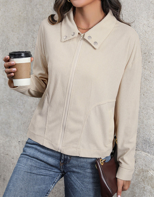 Load image into Gallery viewer, Perfee Zip Up Pocketed Collared Neck Dropped Shoulder Jacket

