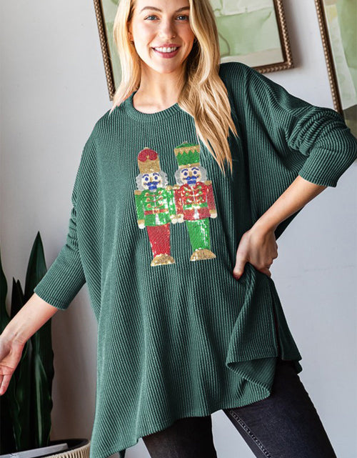 Load image into Gallery viewer, Heimish Sequin Nutcracker Long Sleeve Ribbed Top
