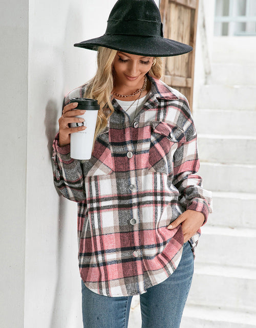 Load image into Gallery viewer, Ivy Lane Meet You Outside Plaid Button Down Curved Hem Shacket
