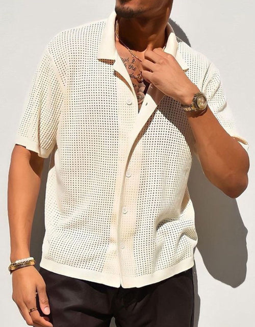 Load image into Gallery viewer, Men's Full Size Openwork Button Down Collared Neck Shirt Plus Size
