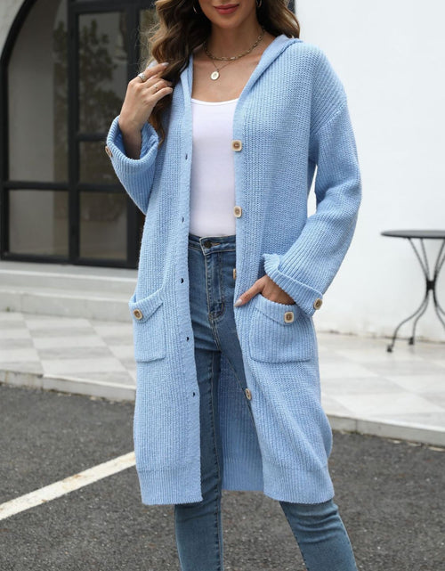 Load image into Gallery viewer, Pocketed Button Up Long Sleeve Hooded Cardigan

