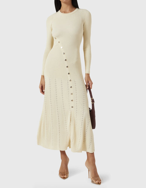 Load image into Gallery viewer, Openwork Round Neck Long Sleeve Sweater Dress
