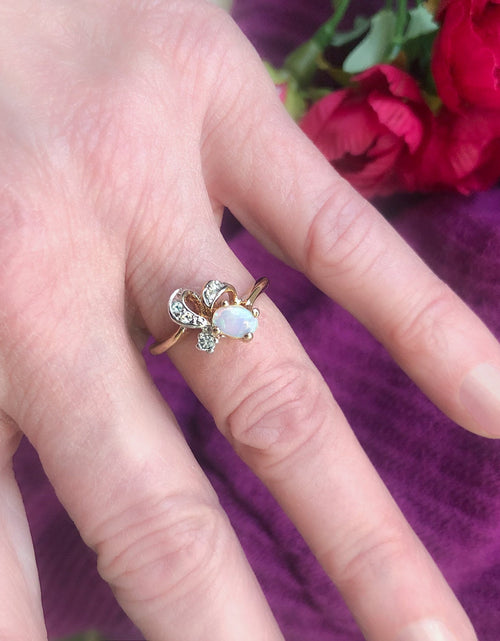 Load image into Gallery viewer, Vintage Genuine Jelly Opal and Clear Austrian Crystal Ring 18k Yellow Gold Electroplated Made in the USA by PVD Vintage Jewelry
