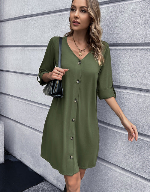Load image into Gallery viewer, Ivy Lane Button Down V-Neck Mini Dress

