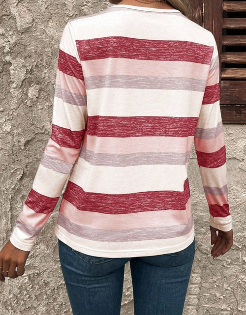 Load image into Gallery viewer, Contrast Striped V-Neck Long Sleeve T-Shirt
