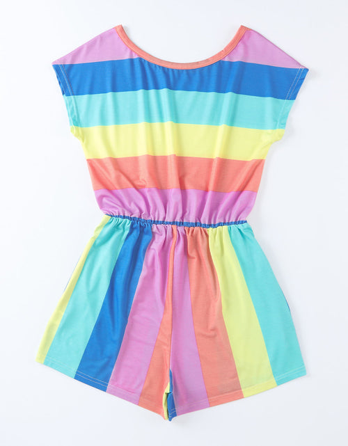 Load image into Gallery viewer, Multicolored Stripe Round Neck Romper
