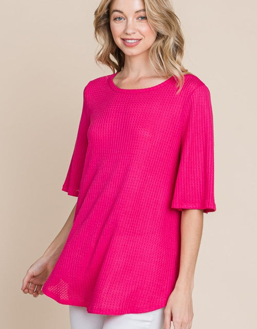 Load image into Gallery viewer, BOMBOM Round Neck Waffle Knit T-Shirt
