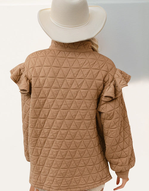 Load image into Gallery viewer, Double Take Ruffled Texture Half Zip Long Sleeve Sweatshirt
