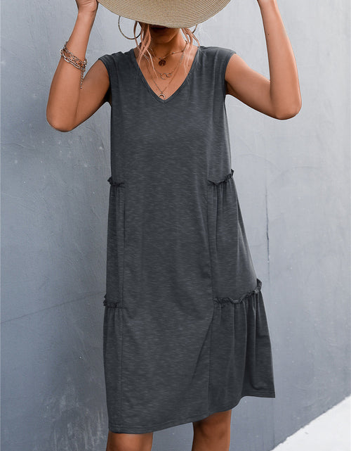 Load image into Gallery viewer, V-Neck Frill Trim Sleeveless Dress
