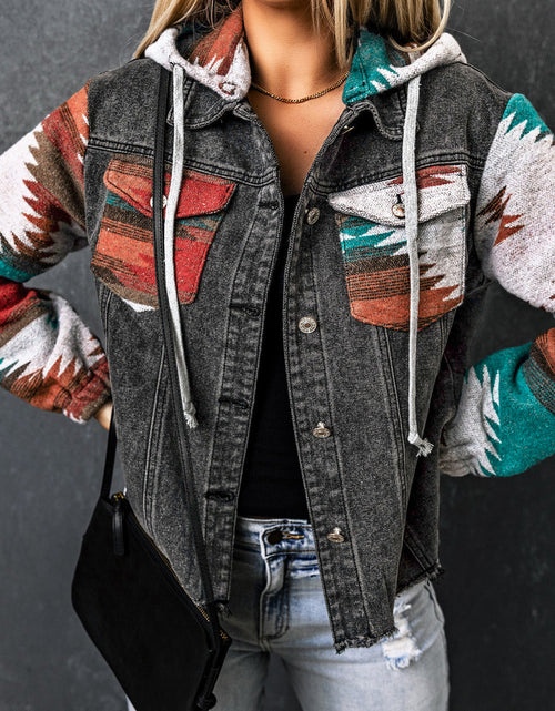 Load image into Gallery viewer, Drawstring Hooded Pocketed Denim Jacket
