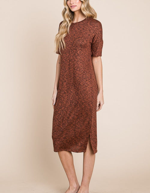 Load image into Gallery viewer, BOMBOM Round Neck Side Slit Midi Dress

