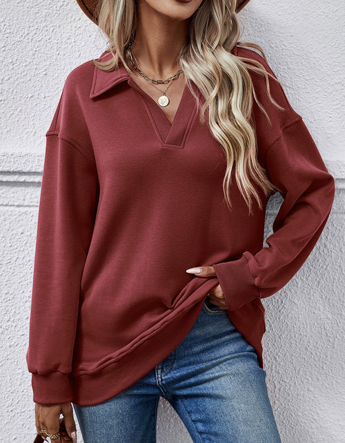 Load image into Gallery viewer, Collared Neck Dropped Shoulder Sweatshirt
