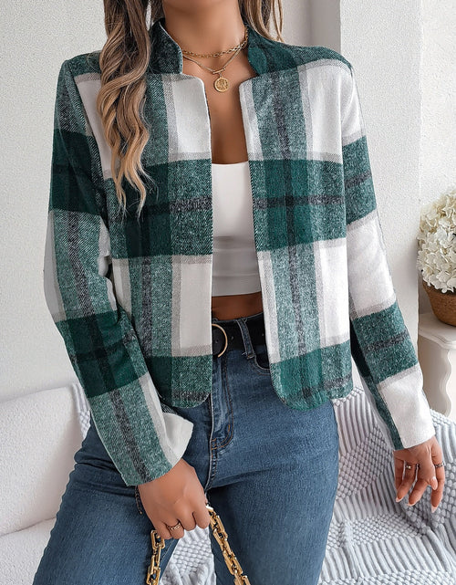 Load image into Gallery viewer, Plaid Open Front Long Sleeve Jacket
