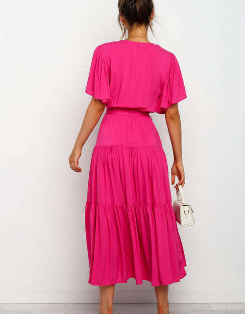Load image into Gallery viewer, Tied Tiered Short Sleeve Midi Dress
