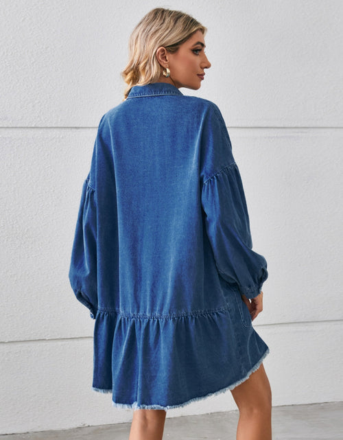 Load image into Gallery viewer, Button Up Pocketed Raw Hem Denim Dress
