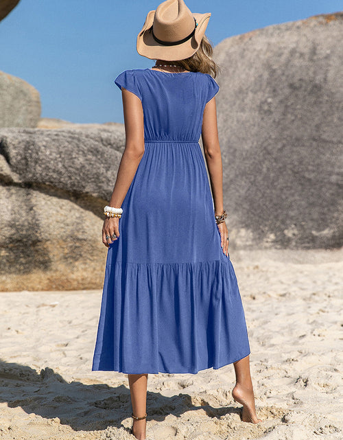 Load image into Gallery viewer, Embroidered Square Neck Cap Sleeve Dress
