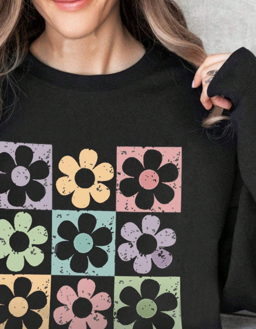 Load image into Gallery viewer, Flower Round Neck Long Sleeve Sweatshirt
