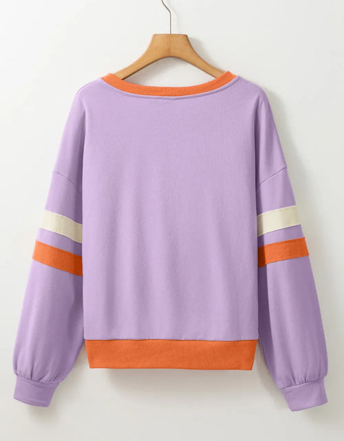 Load image into Gallery viewer, Contrast V-Neck Long Sleeve Sweatshirt
