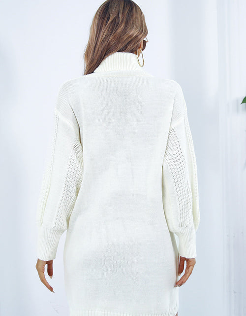 Load image into Gallery viewer, Openwork Turtleneck Long Sleeve Sweater Dress

