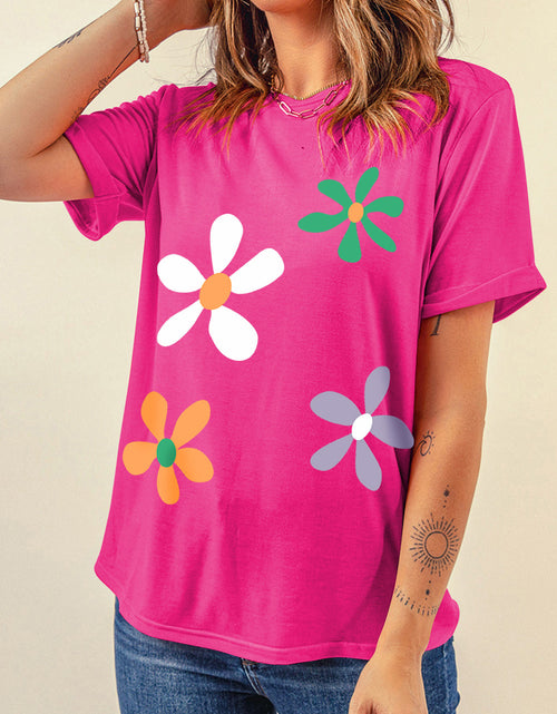 Load image into Gallery viewer, Flower Round Neck Short Sleeve T-Shirt
