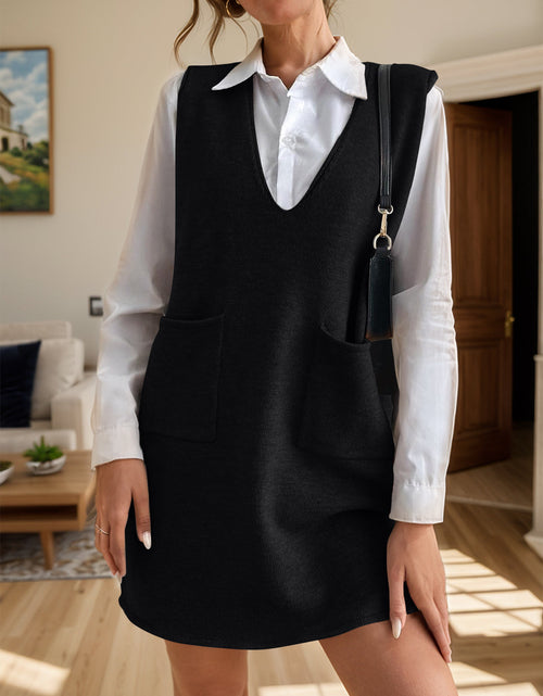 Load image into Gallery viewer, V-Neck Sleeveless Sweater Dress with Pockets
