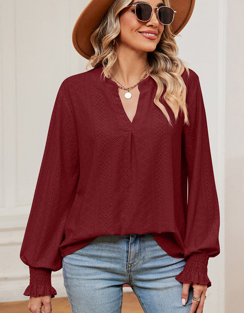 Load image into Gallery viewer, Eyelet Notched Long Sleeve T-Shirt
