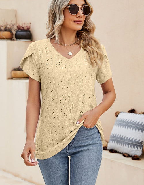 Load image into Gallery viewer, Eyelet Petal Sleeve V-Neck Knit Top
