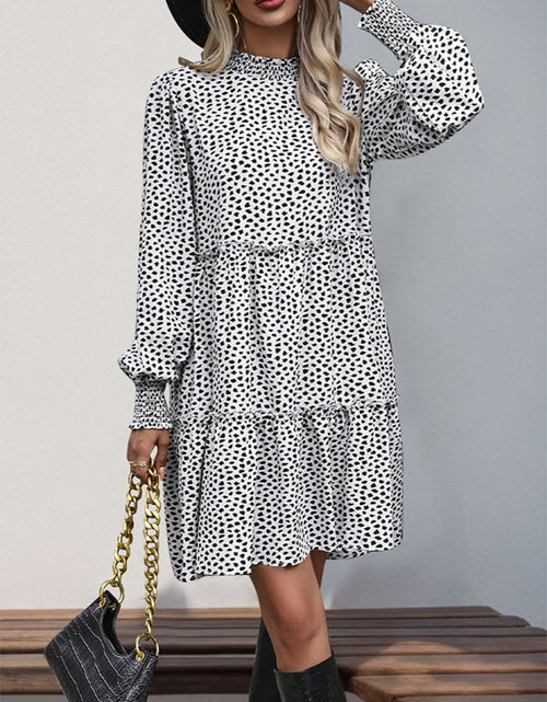 Load image into Gallery viewer, Perfee Frill Printed Mock Neck Long Sleeve Mini Dress

