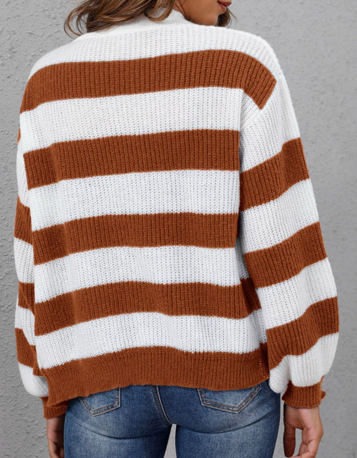 Load image into Gallery viewer, Striped Button Up Long Sleeve Sweater
