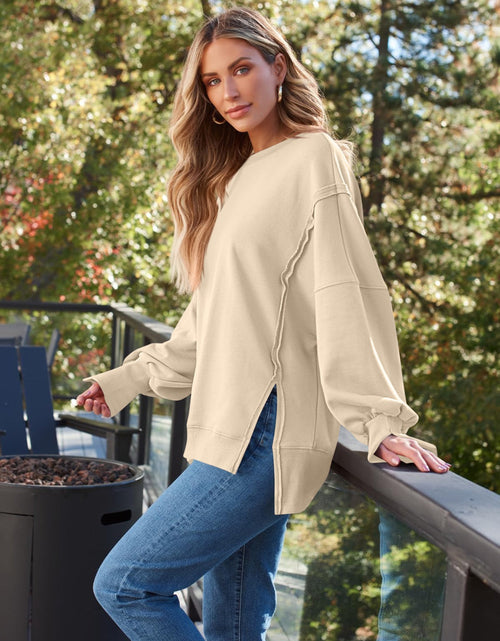 Load image into Gallery viewer, Slit Round Neck Long Sleeve Sweatshirt
