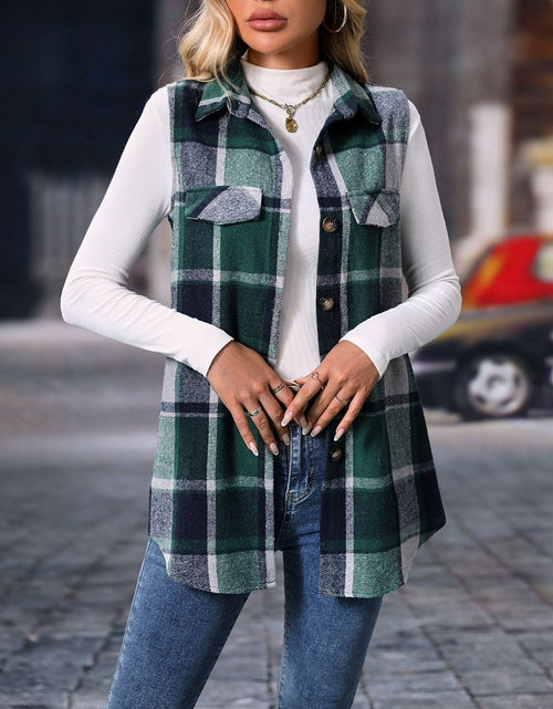 Load image into Gallery viewer, Plaid Button Up Vest Coat
