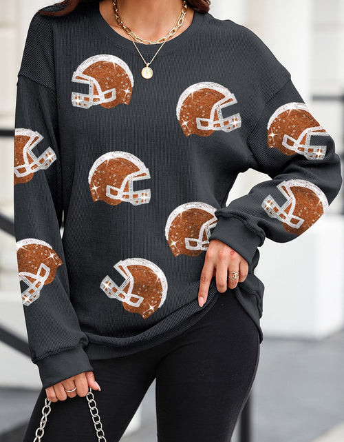 Load image into Gallery viewer, Sequin Helmet Round Neck Long Sleeve Sweatshirt
