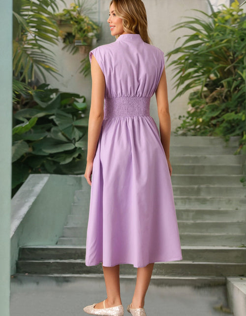 Load image into Gallery viewer, Smocked Zip Front Cap Sleeve Dress
