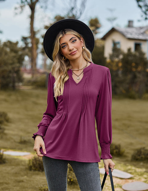 Load image into Gallery viewer, Notched Neck Flounce Sleeve Blouse
