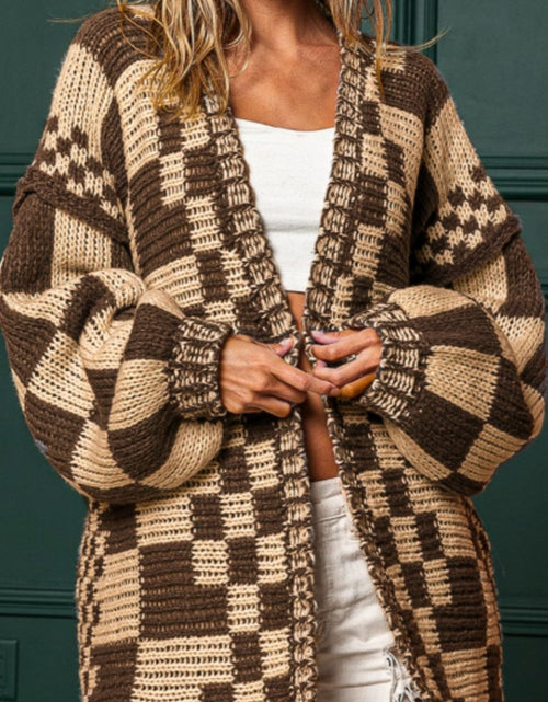 Load image into Gallery viewer, Checkered Open Front Long Sleeve Cardigan
