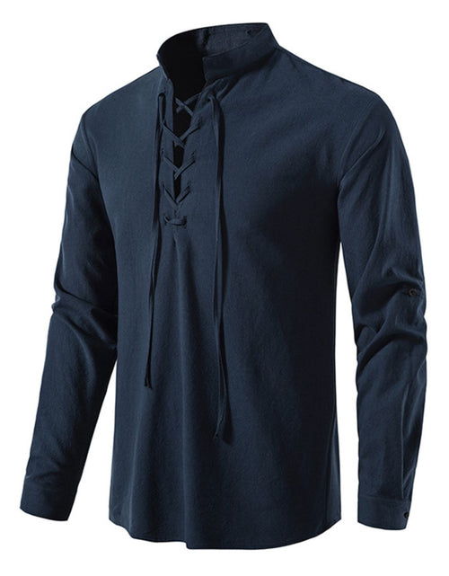 Load image into Gallery viewer, Men's Lace Up Long Sleeve Blouse
