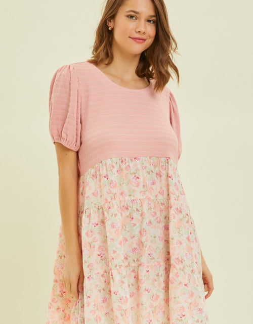 Load image into Gallery viewer, HEYSON Full Size Round Neck Floral Ruffle Hem Mini Dress
