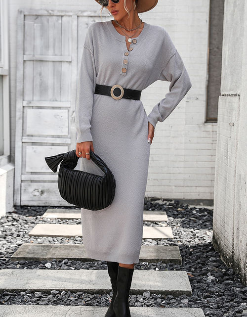 Load image into Gallery viewer, Notched Neck Dropped Shoulder Button-Down Midi Dress
