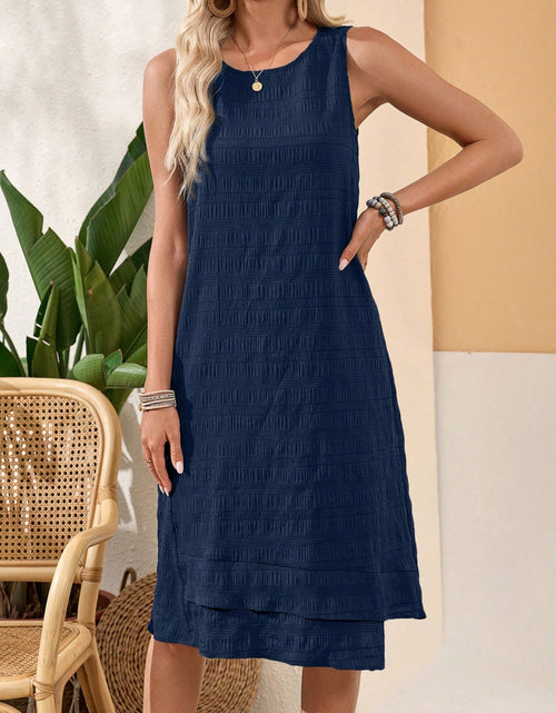 Load image into Gallery viewer, Ruffled Textured Round Neck Sleeveless Dress
