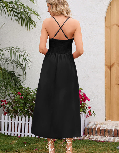 Load image into Gallery viewer, Crisscross Smocked Spaghetti Strap Dress

