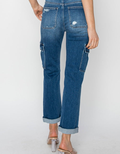 Load image into Gallery viewer, RISEN Full Size High Rise Cargo Ankle Roll Up Straight Jeans
