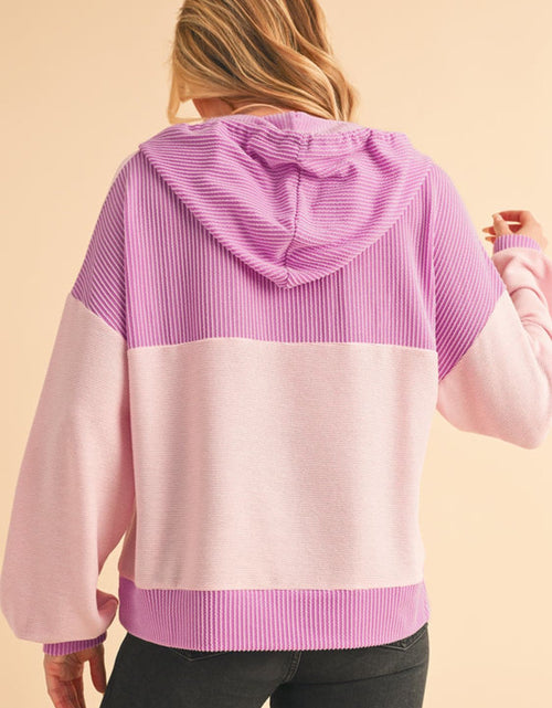 Load image into Gallery viewer, Corded Color Block Drawstring Hoodie
