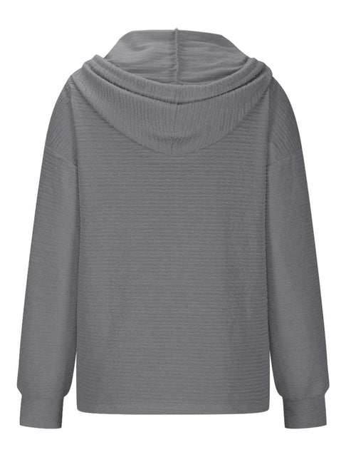 Load image into Gallery viewer, Drawstring Quarter Button Long Sleeve Hoodie
