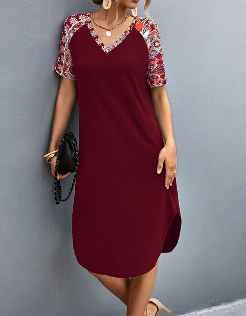 Load image into Gallery viewer, Printed V-Neck Short Sleeve Dress
