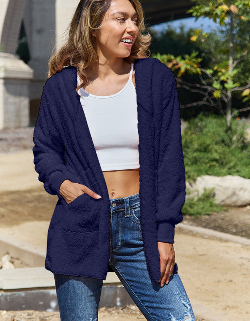 Load image into Gallery viewer, Full Size Teddy Hooded Jacket with Pockets
