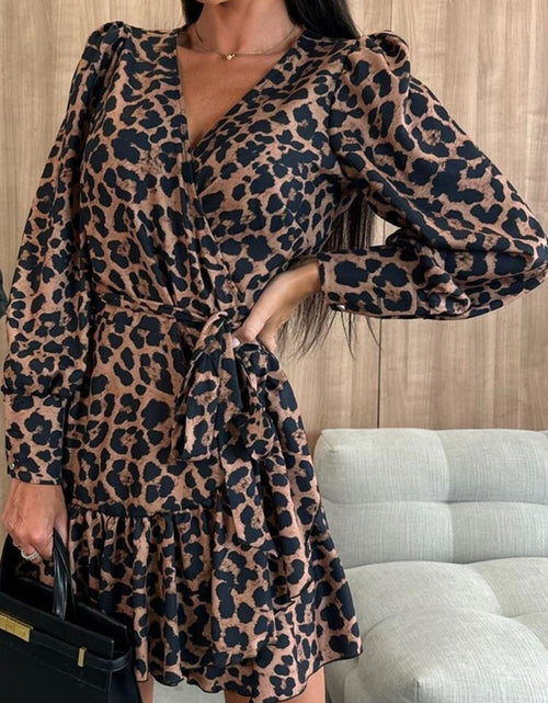 Load image into Gallery viewer, Tied Leopard Surplice Long Sleeve Dress
