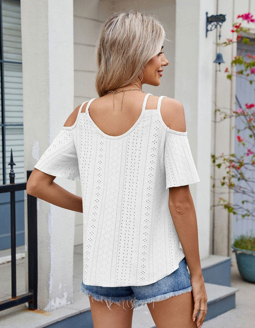 Load image into Gallery viewer, Florira Round Neck Cold Shoulder Eyelet T-Shirt

