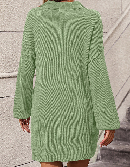 Load image into Gallery viewer, Collared Neck Long Sleeve Sweater Dress with Pockets
